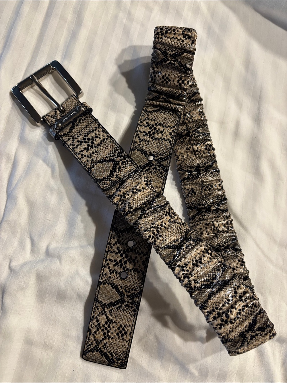 Michael Kors Snake-Print Stretch Belt — Black & Tan